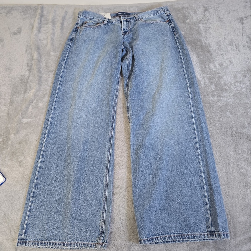 Aeropostale Jeans Womens 12 Blue Light Wash Baggy Super Low Rise Wide Leg Skater